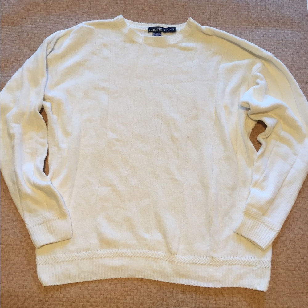 Nautica White Knit Crewneck Sweater